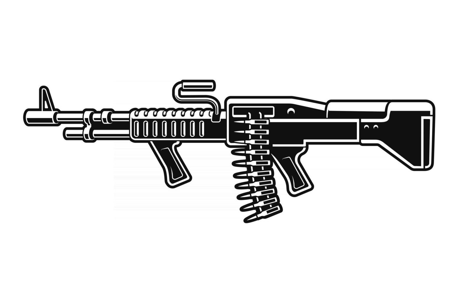 illustration vectorielle noir et blanc d'une mitrailleuse américaine vecteur