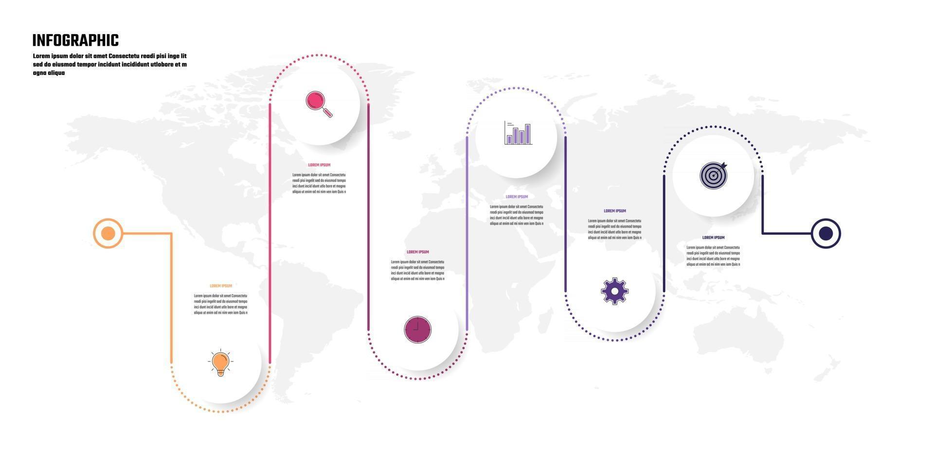 conception infographique d'entreprise, illustrations vectorielles de la chronologie en 6 étapes vecteur