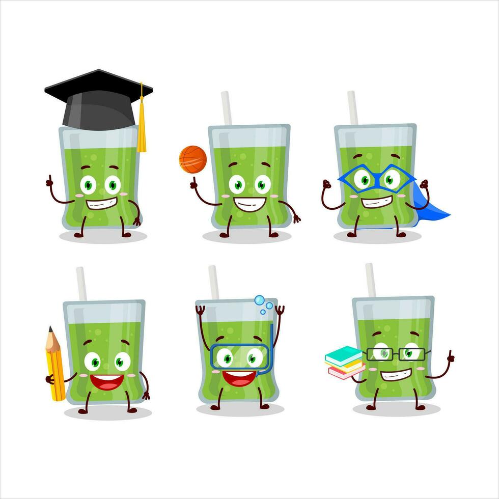 école étudiant de vert Pomme jus dessin animé personnage avec divers expressions vecteur