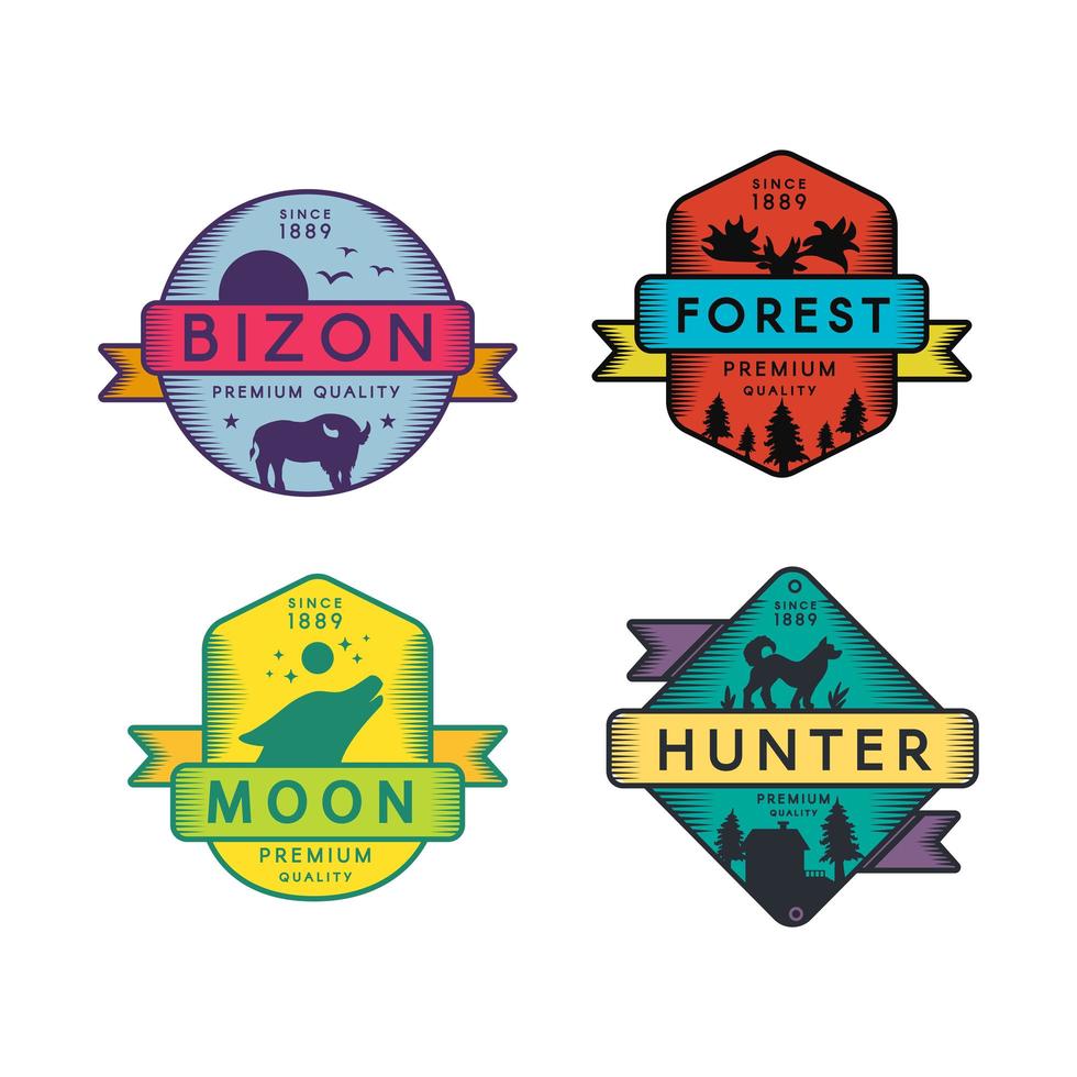 Bizon sauvage et logo de jeu de lune et de forêt de chasseur vecteur