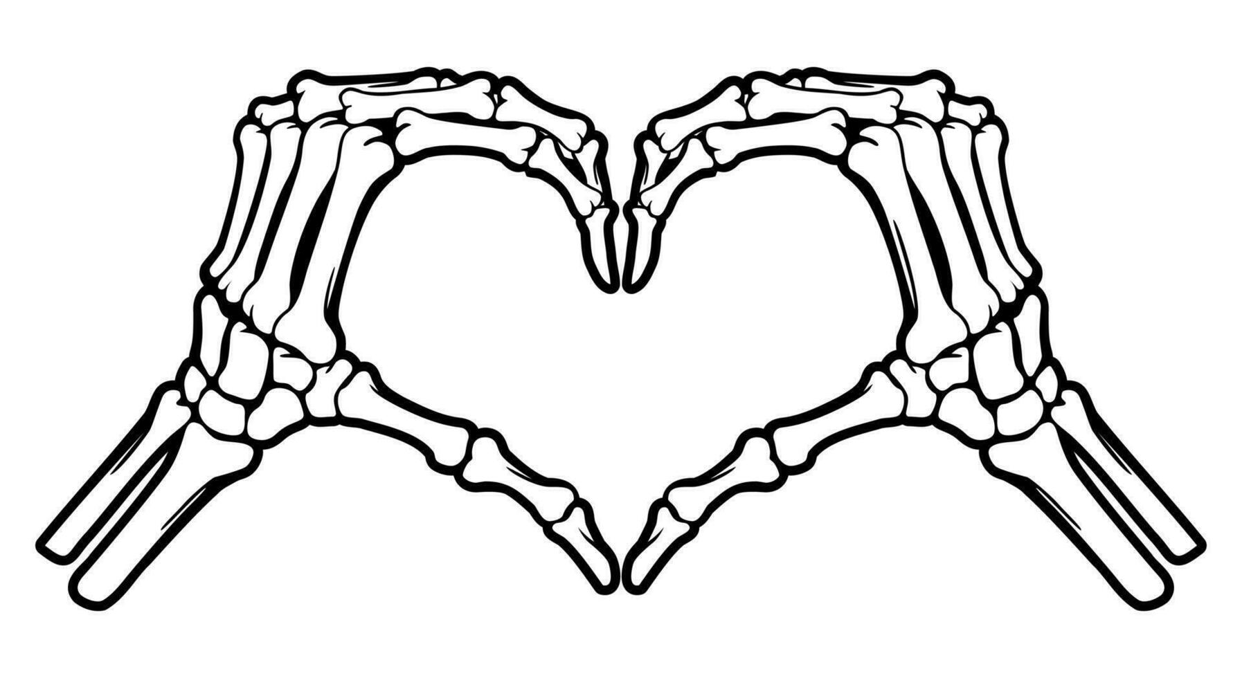 squelette OS main cœur forme signe des illustrations vecteur