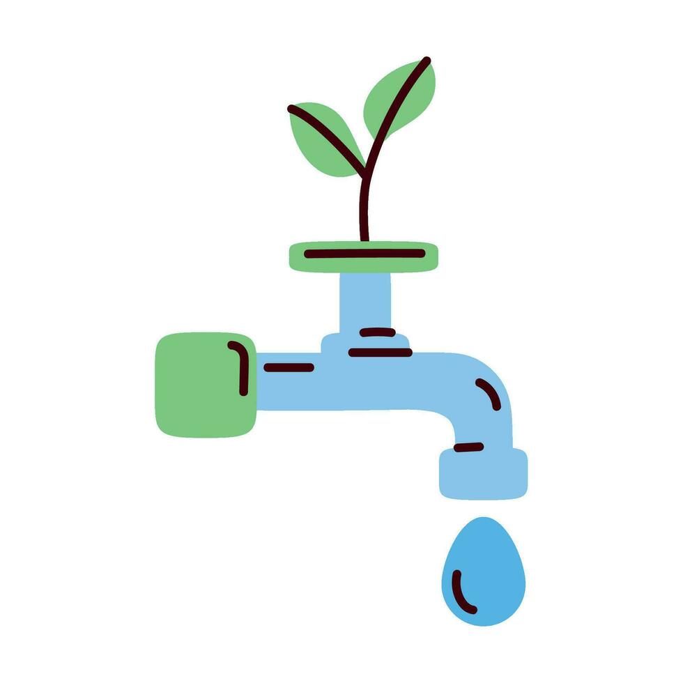 l'eau robinet avec plante icône vecteur