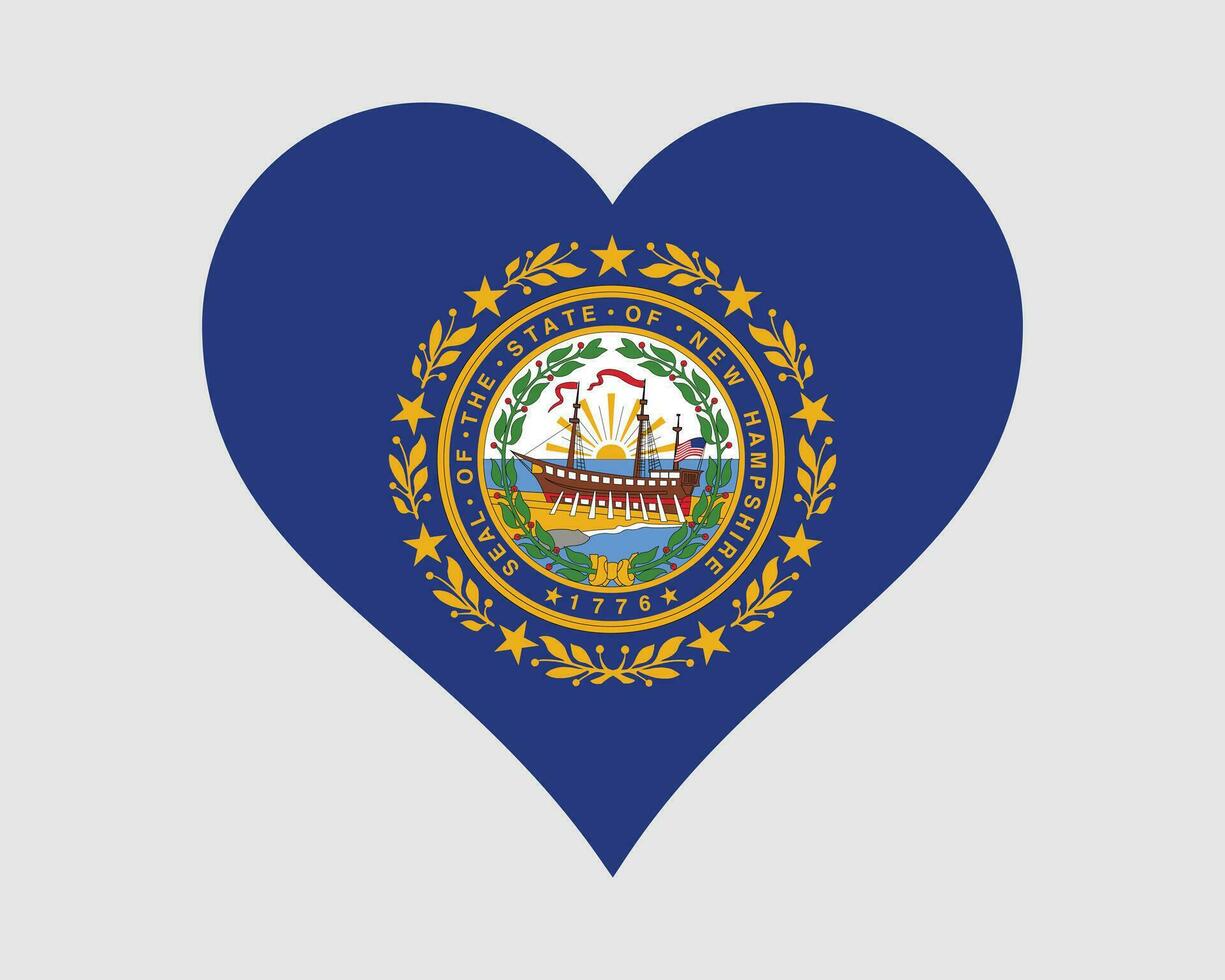 Nouveau Hampshire Etats-Unis cœur drapeau. nh nous l'amour forme Etat drapeau. granit Etat uni États de Amérique bannière icône signe symbole clipart. eps vecteur illustration.