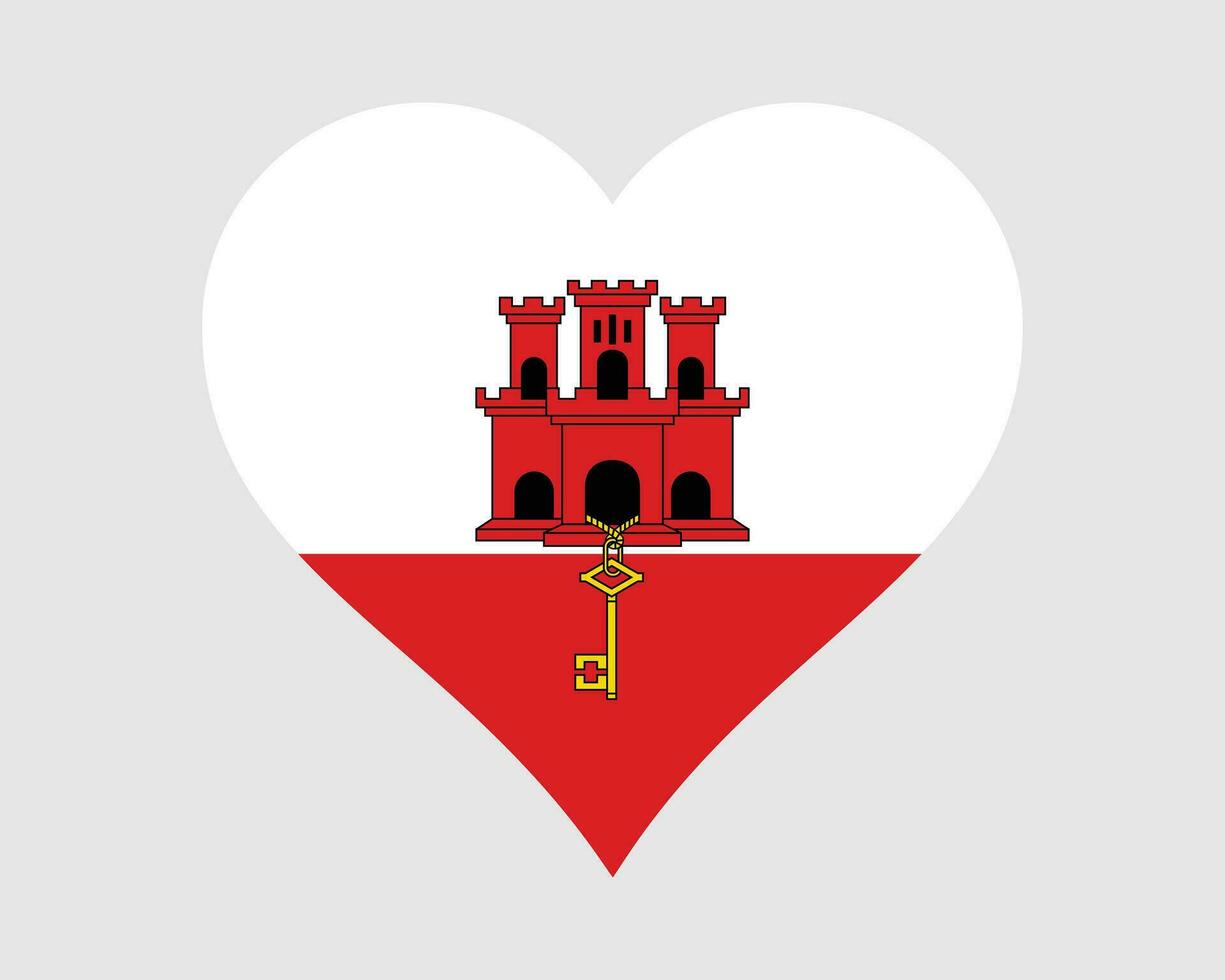 Gibraltar cœur drapeau. gibraltarien l'amour forme drapeau. Britanique étranger territoire bannière icône signe symbole clipart. eps vecteur illustration.