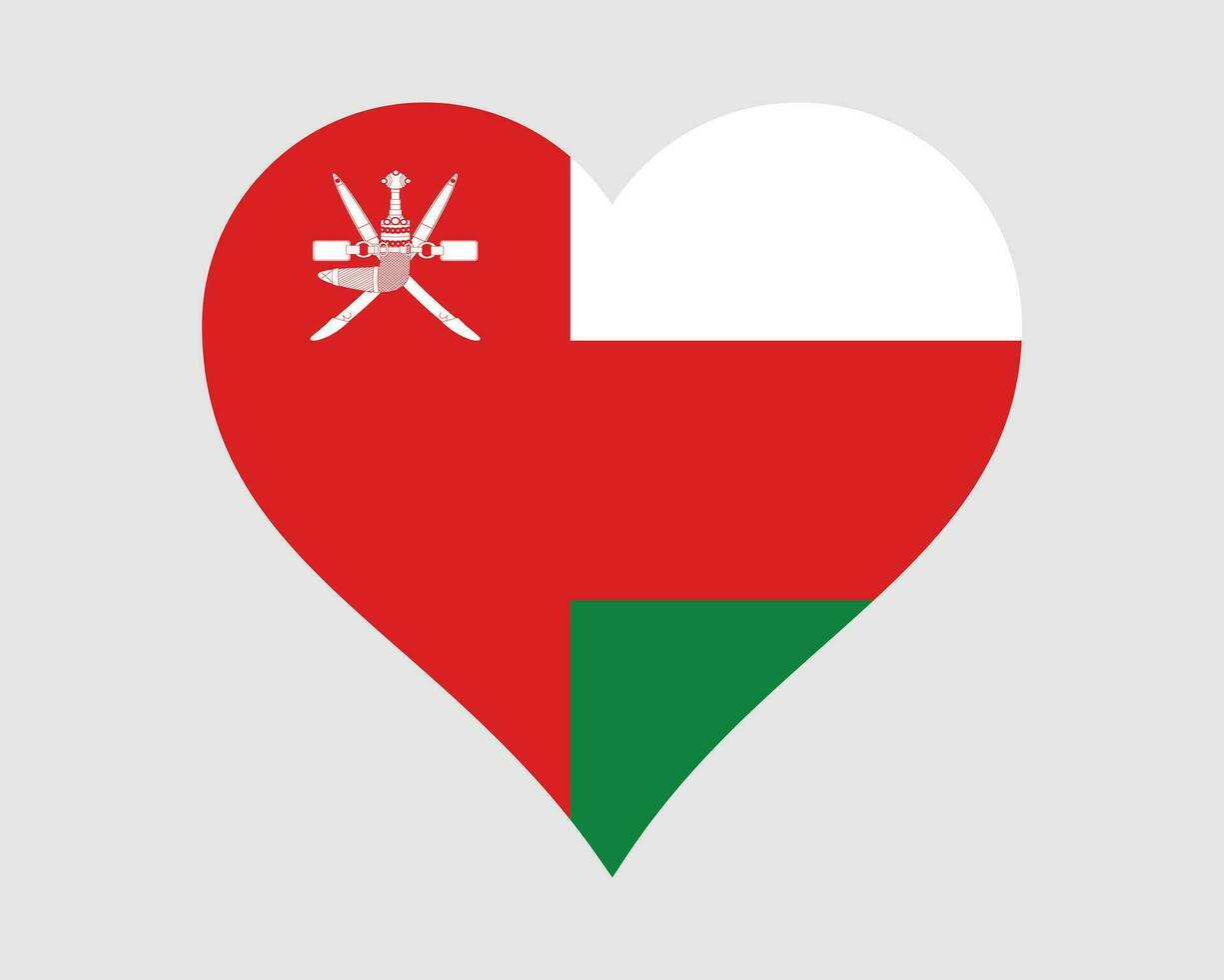 Oman cœur drapeau. omanais l'amour forme pays nation nationale drapeau. sultanat de Oman bannière icône signe symbole. eps vecteur illustration.