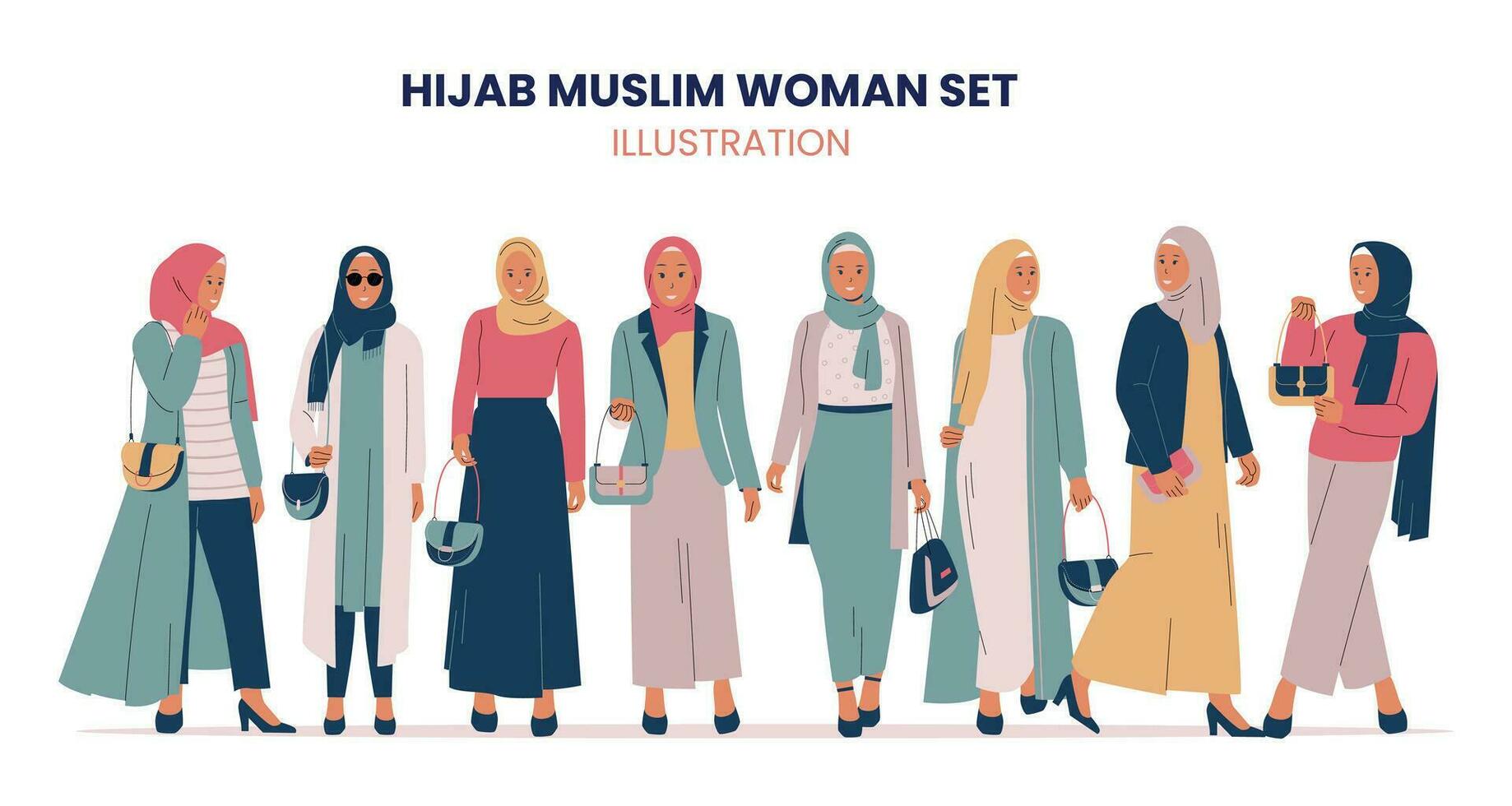 vecteur ensemble de élégant musulman femmes