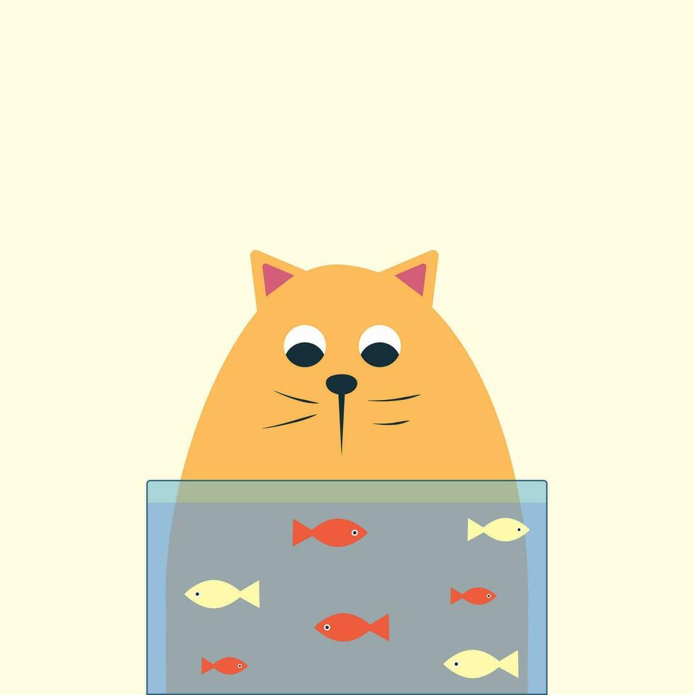 plat illustration avec mignonne marrant chat et poisson dans aquarium vecteur