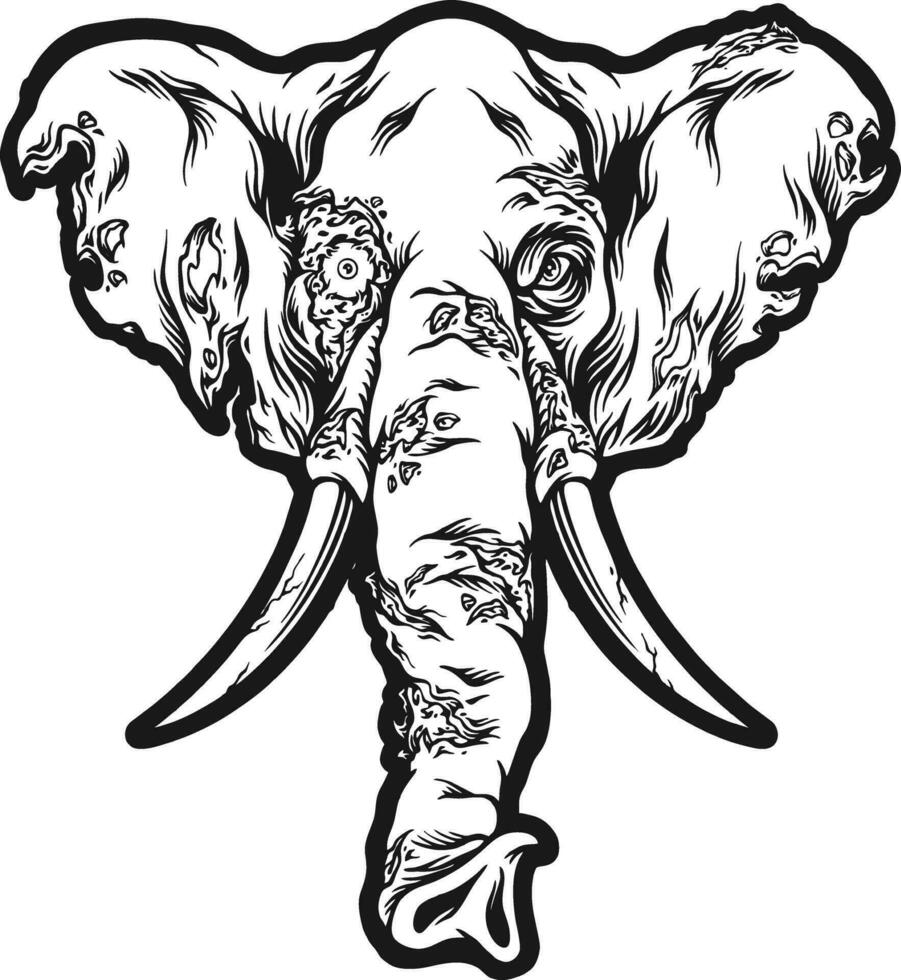 cauchemardesque bêtes effrayant l'éléphant tête zombi contour vecteur des illustrations pour votre travail logo, marchandise T-shirt, autocollants et étiquette conceptions, affiche, salutation cartes La publicité affaires entreprise