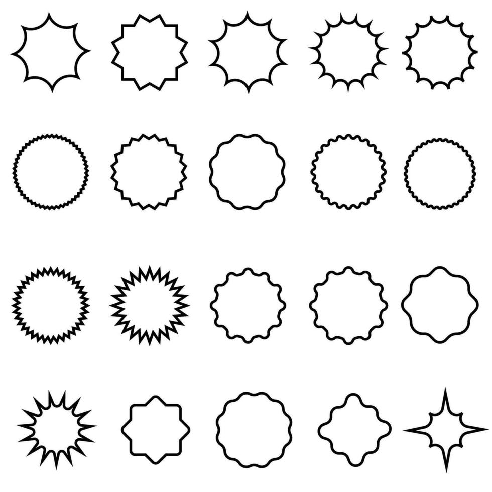 sunburst icône vecteur ensemble. rétro étoiles illustration signe collection. prix étiquette symbole. étoile logo.