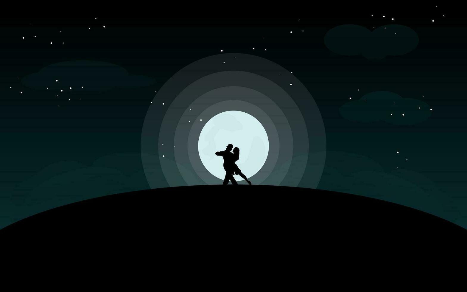 silhouette de une couple dansant dans le clair de lune vecteur