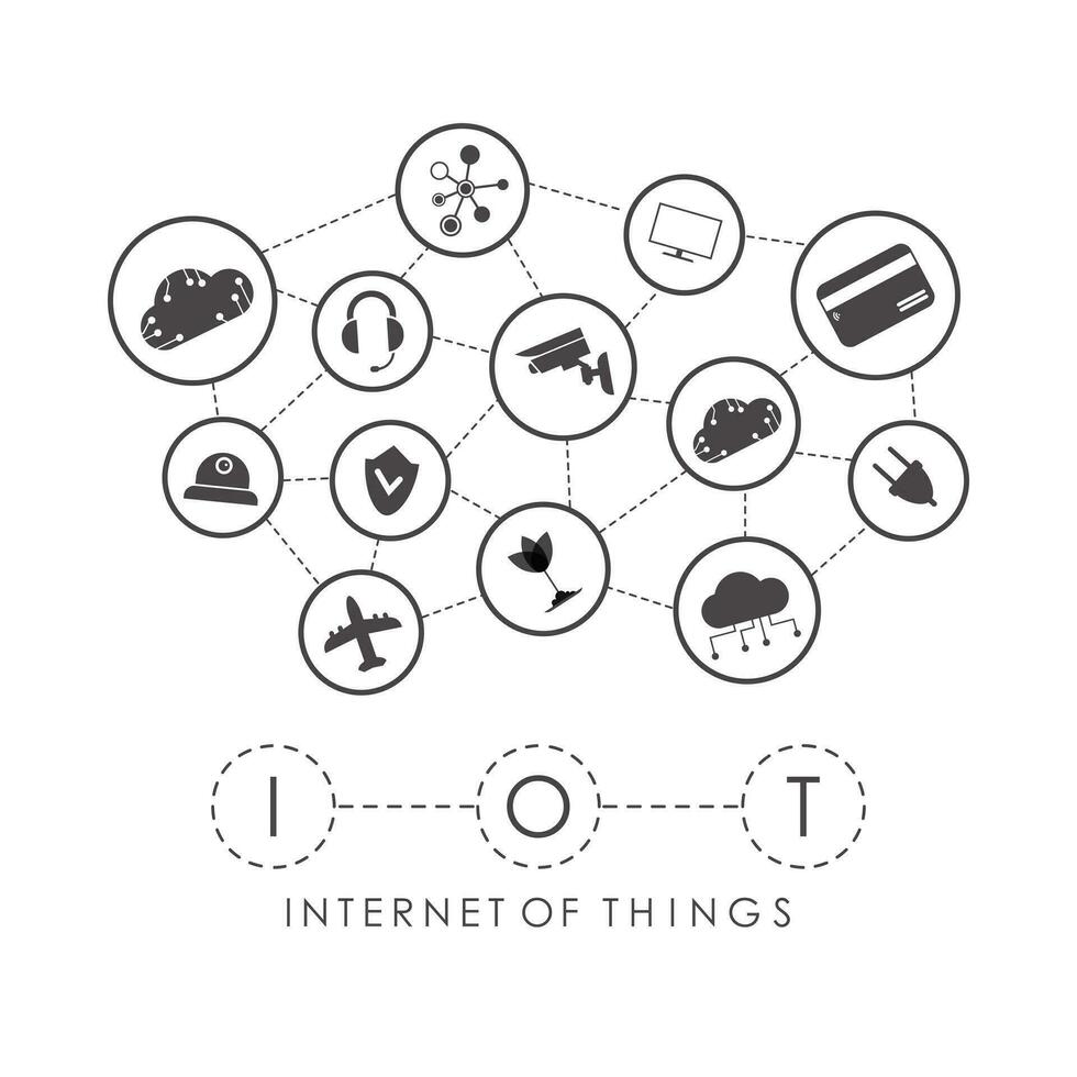 l'Internet de des choses concept. une ensemble de Icônes connecté à chaque autre dans un l'Internet réseau. bien pour présentations. vecteur illustration.