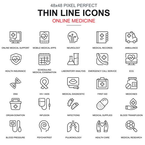 Thin line santé et médecine, icônes de matériel médical vecteur