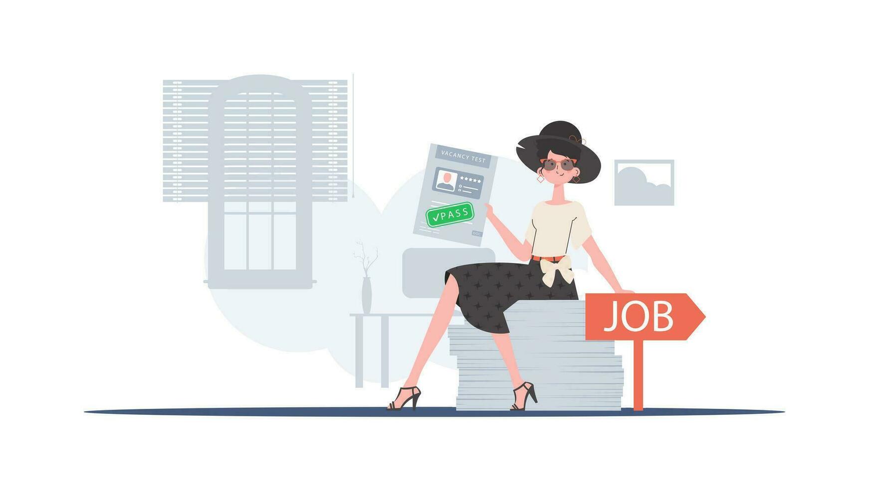 le fille détient dans sa mains le réussi tester pour une poste vacant. le concept de découverte employés. tendance style, vecteur illustration.