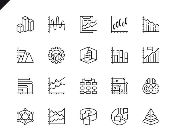 Ensemble simple de graphiques et de diagrammes icônes de lignes vectorielles connexes vecteur