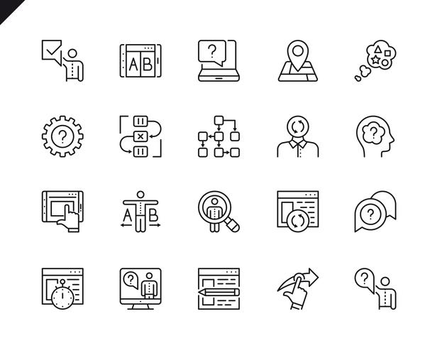 Ensemble simple d'icônes de lignes vectorielles UX connexes Pack de pictogrammes linéaires vecteur