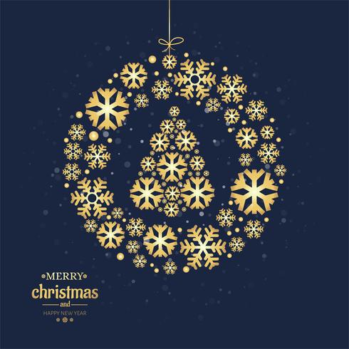 Joyeux Noël carte boule décorative avec motif flocon vecteur