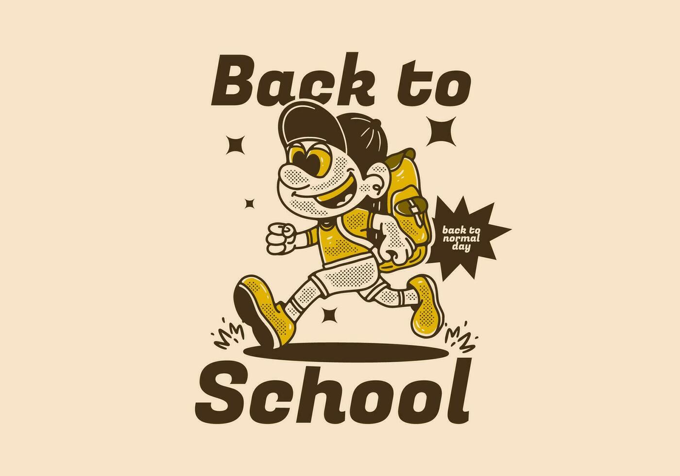 retour à école, mascotte personnage conception de une garçon porter une école sac vecteur