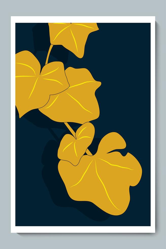 ensemble d'affiches vectorielles d'art mural de luxe botanique sombre. ombre minimaliste bleue, feuilles d'or en gros plan avec fond de nuit. vecteur