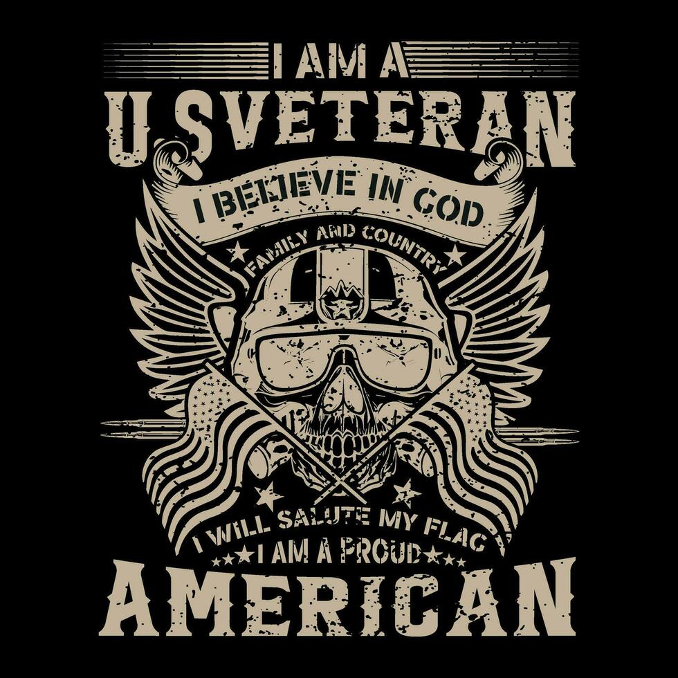 je un m une nous vétéran je croyez dans Dieu, famille et pays je volonté saluer mon drapeau je un m une fier américain t chemise conception vecteur