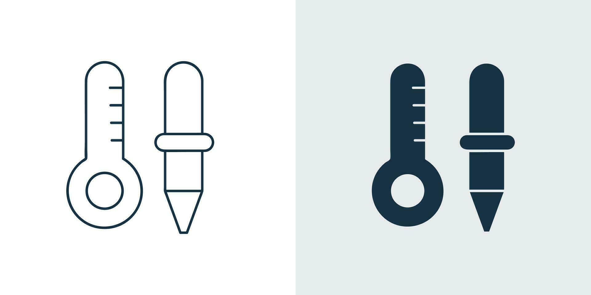 thermomètre et compte-gouttes icône. contour et solide vecteur illustration