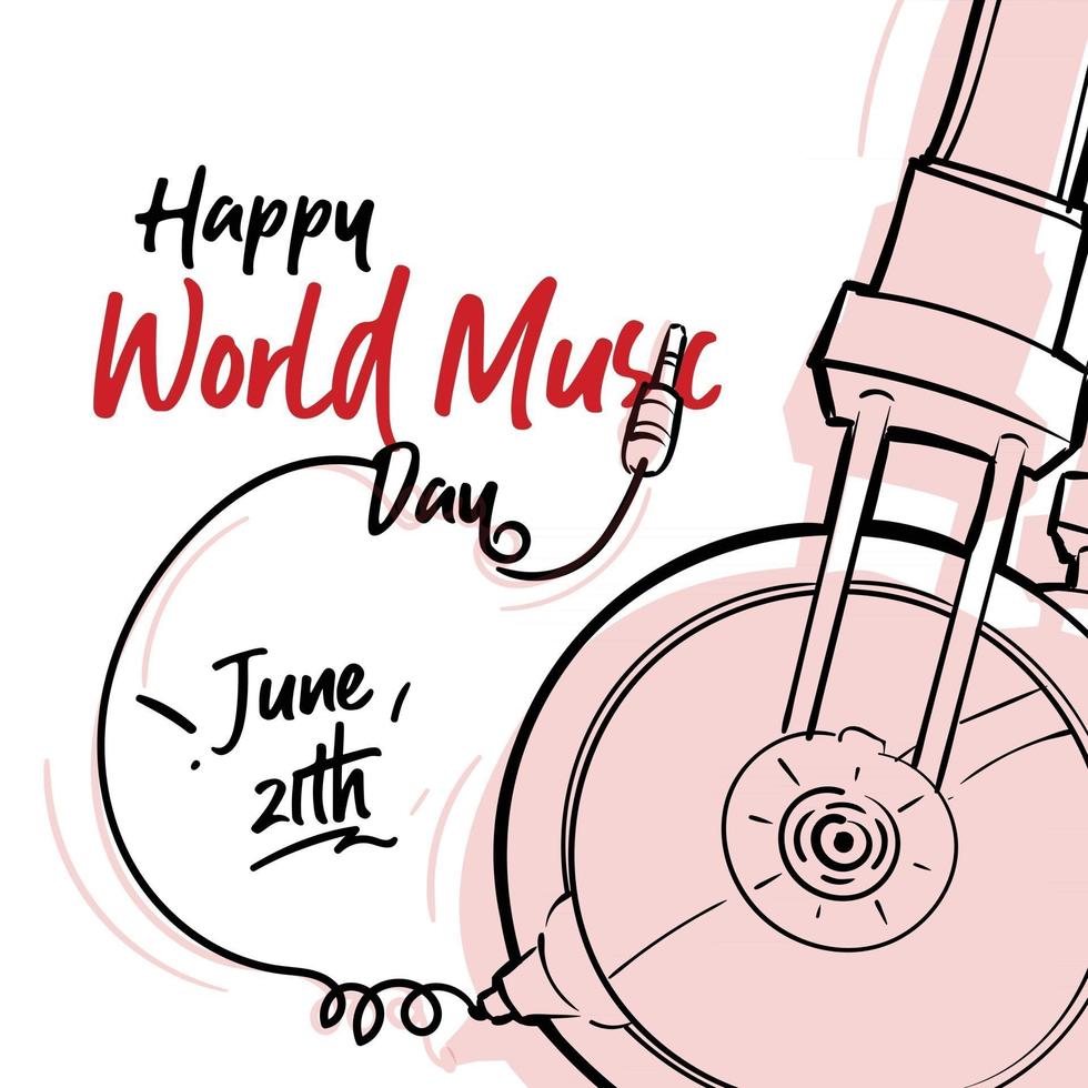 Happy world music day célébration main dessiner typographie - vecteur