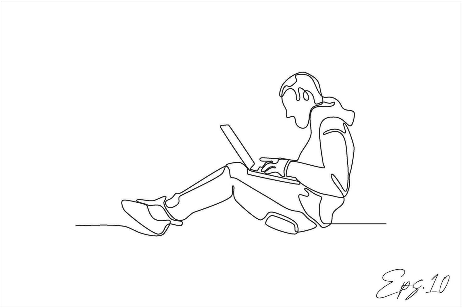 continu ligne vecteur illustration gens en portant ordinateurs portables