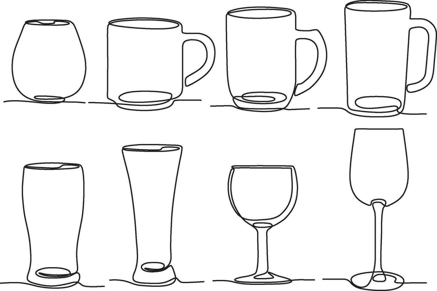 tasse verre continu ligne dessin paquet ensemble vecteur