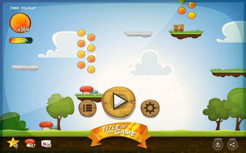 Interface utilisateur du jeu de plateforme pour tablette vecteur