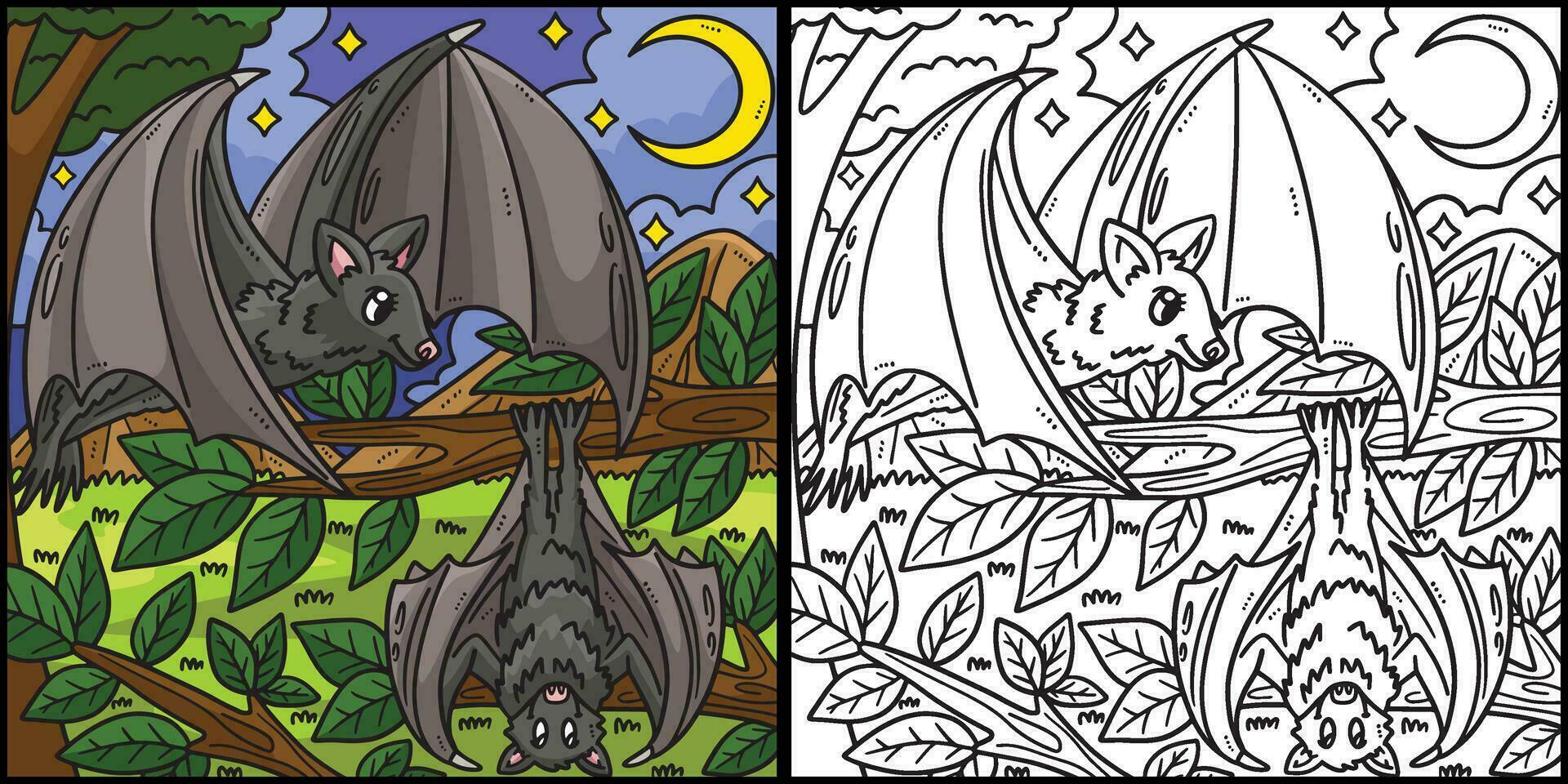 mère chauve souris et bébé chauve souris coloration page illustration vecteur