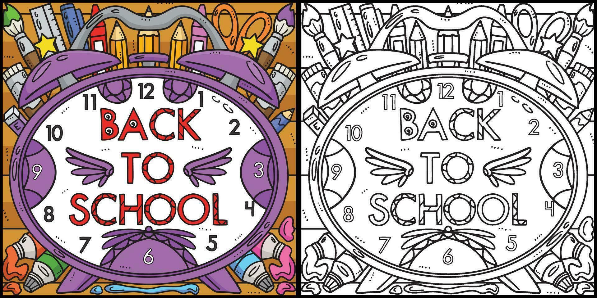 retour à école alarme l'horloge coloration illustration vecteur