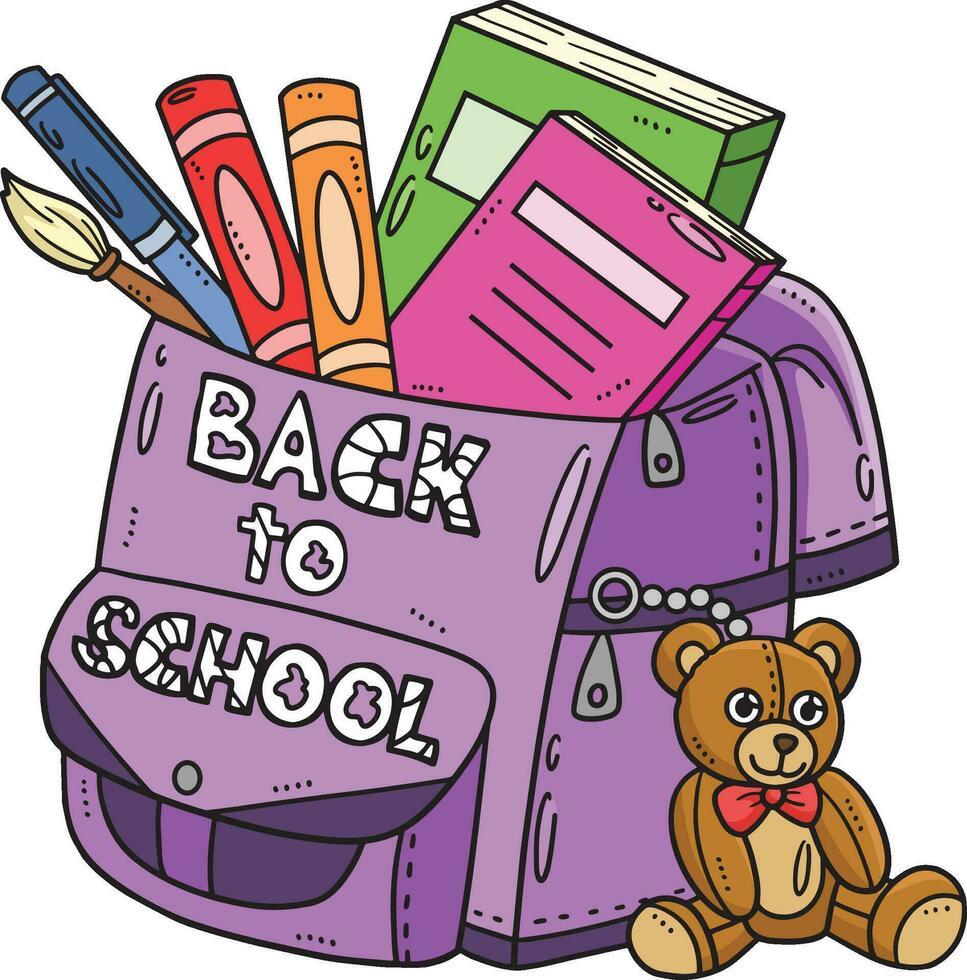 retour à école sac dessin animé coloré clipart vecteur