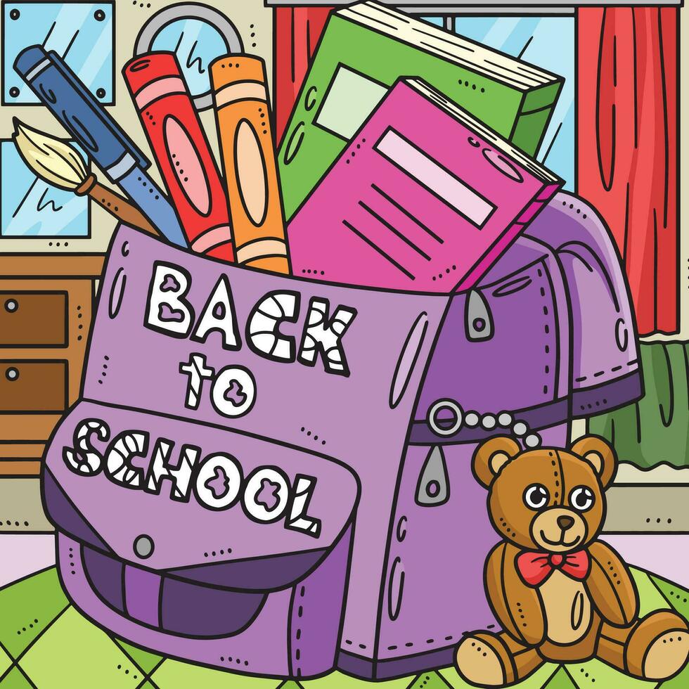 retour à école sac coloré dessin animé illustration vecteur