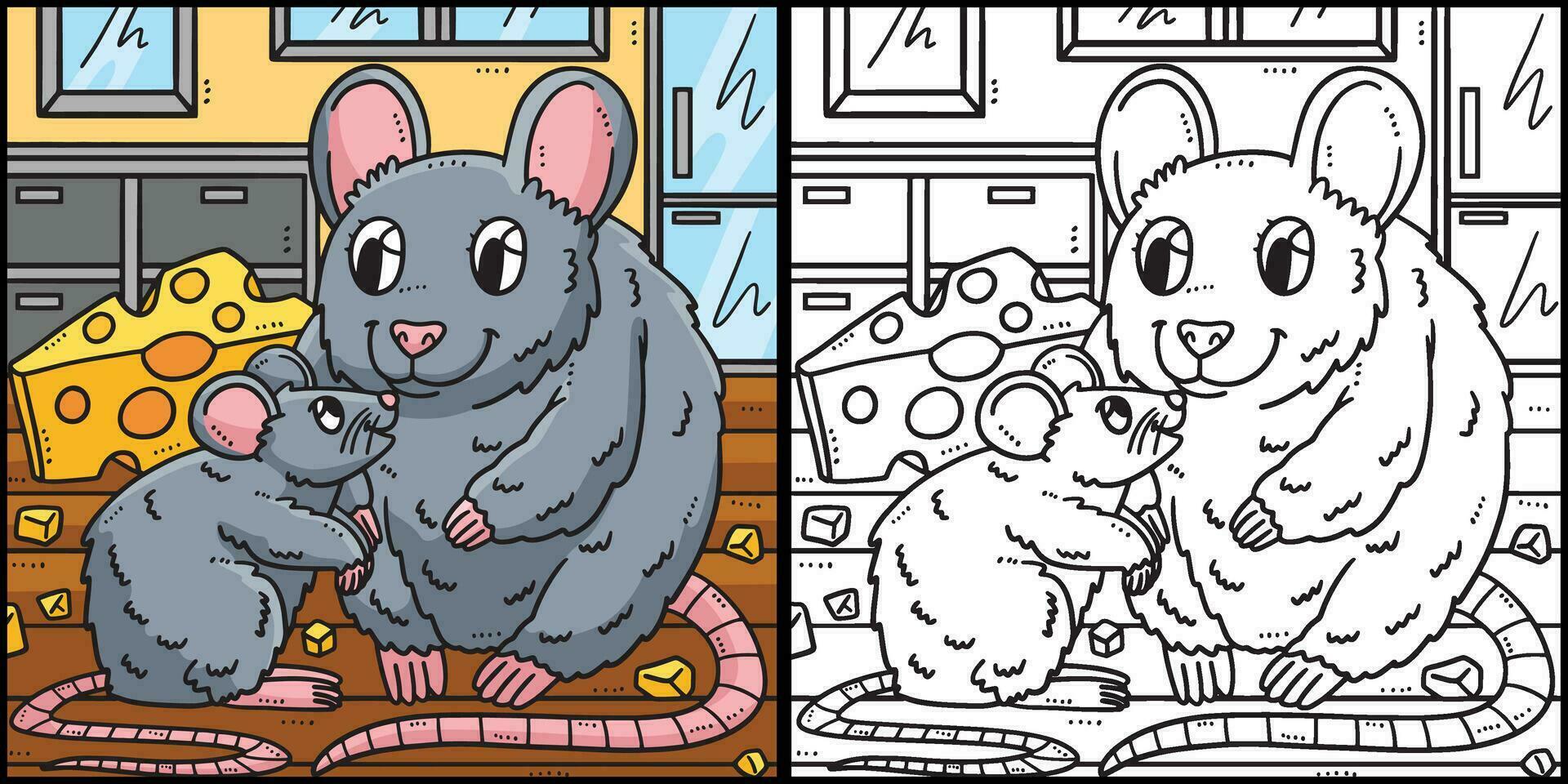 mère Souris et bébé Souris coloration illustration vecteur