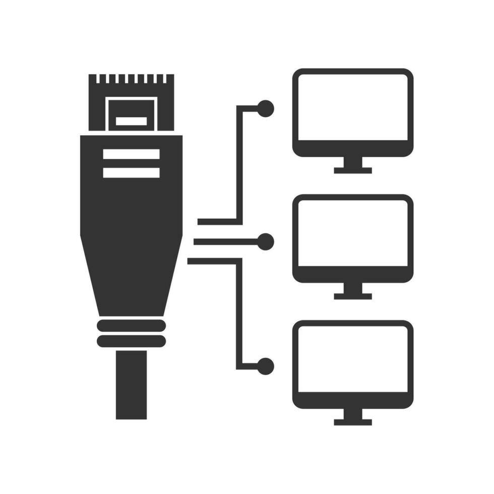 vecteur illustration de ordinateur Lan câbles icône dans foncé Couleur et blanc Contexte
