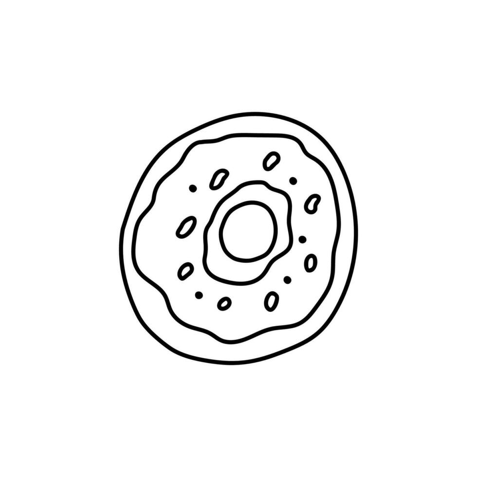 sucré Donut avec glaçage griffonnage. mignonne dessin animé savoureux dessert. main tiré illustration isolé sur blanc Contexte. vecteur