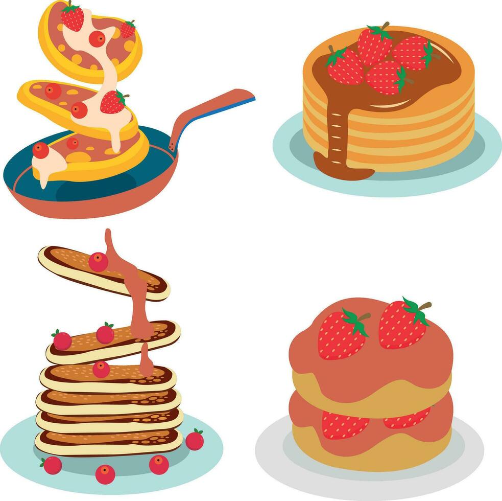 nationale crêpe journée. Crêpes avec sirop et framboises vecteur. pile de Crêpes sur une assiette icône. vecteur illustration