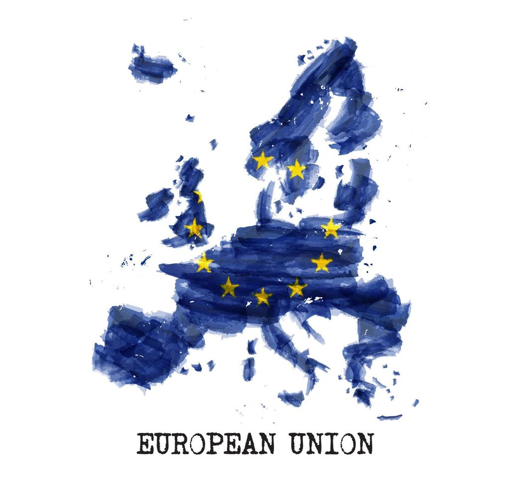 conception de peinture à l'aquarelle du drapeau de l'union européenne. forme de carte de pays. vecteur