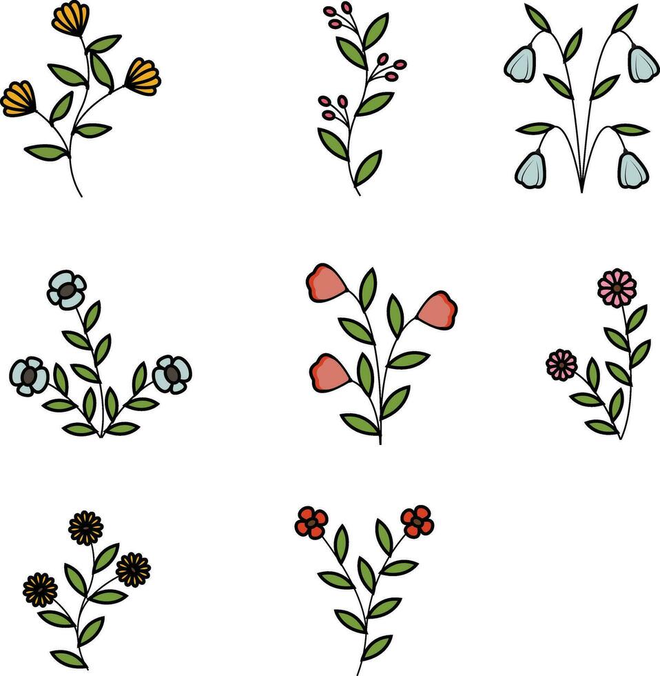 mignonne fleur. divers formes et griffonnages botanique la nature fleurs et feuilles contemporain moderne branché objets vecteur illustration éléments.