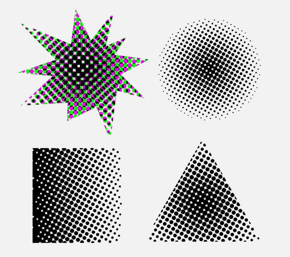 demi-teinte effet conception éléments. noir demi-teinte effets formes. ensemble de à pois Triangle et carré. vecteur
