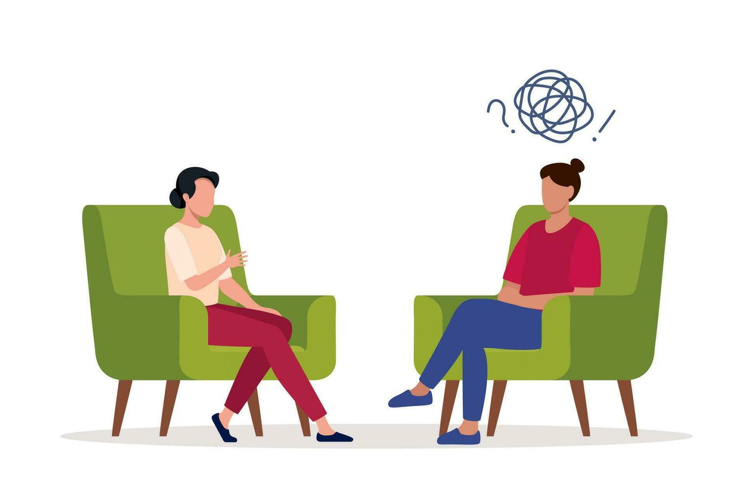 femelle psychothérapeute a un individuel session avec sa patient. parler thérapie concept. vecteur illustration.