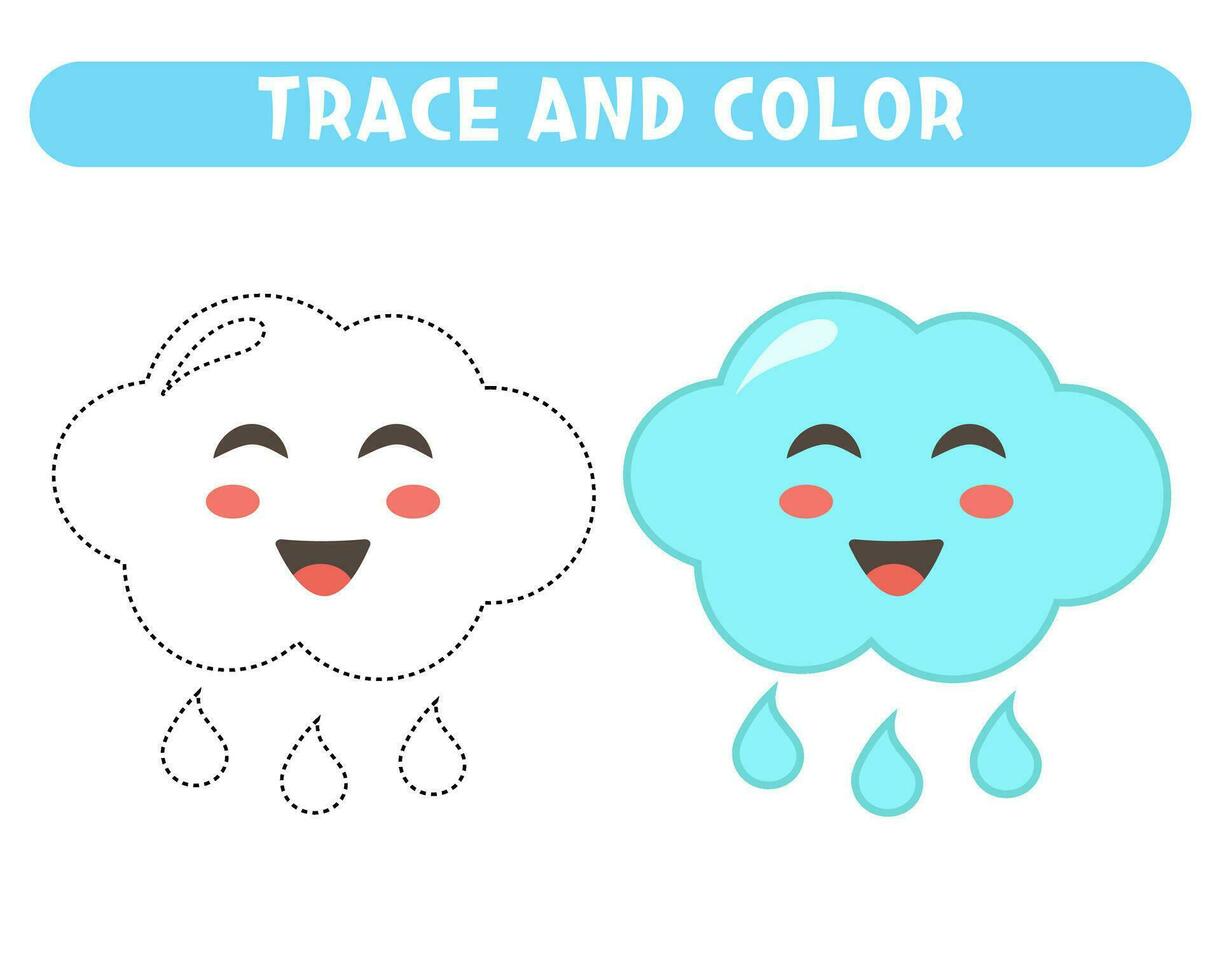 trace et Couleur mignonne peu nuage avec gouttes de pluie. feuille de travail pour des gamins vecteur