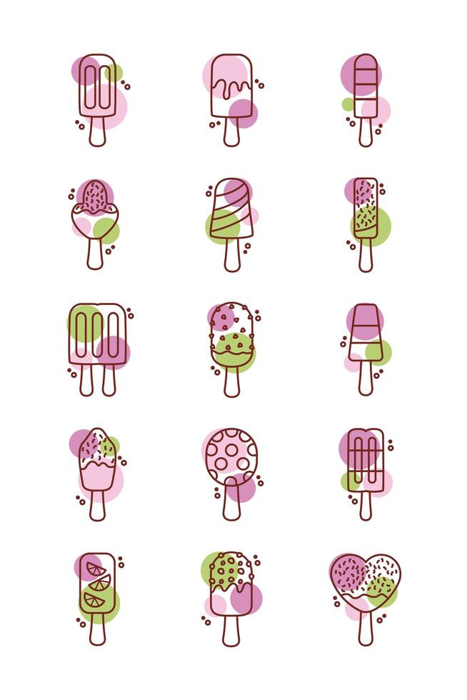 paquet d'icônes de jeu de crèmes glacées vecteur