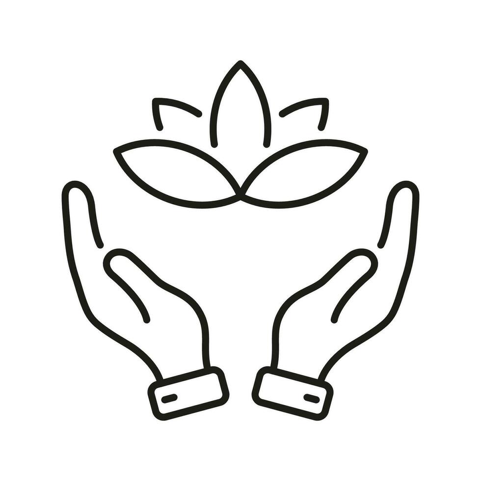Humain mains en portant fleur ligne icône. yoga et spa contour symbole. lotus et mains, méditation linéaire pictogramme. beauté médical clinique Facile signe. modifiable accident vasculaire cérébral. isolé vecteur illustration.