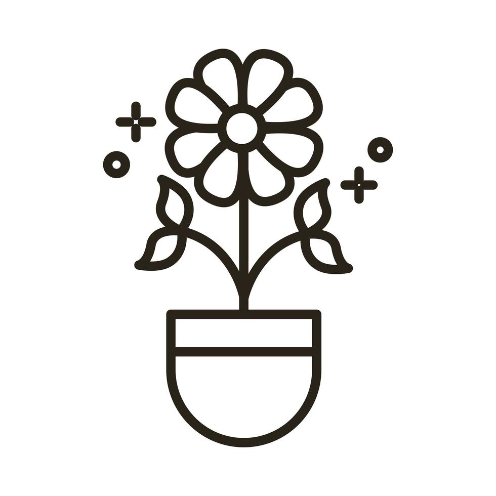fleurs dans l'icône de style de ligne de pot vecteur