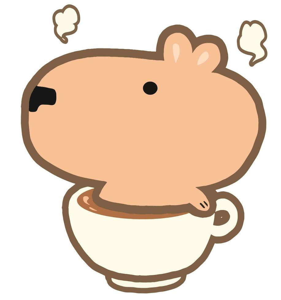 peu capybara séance sur une tasse de café vecteur