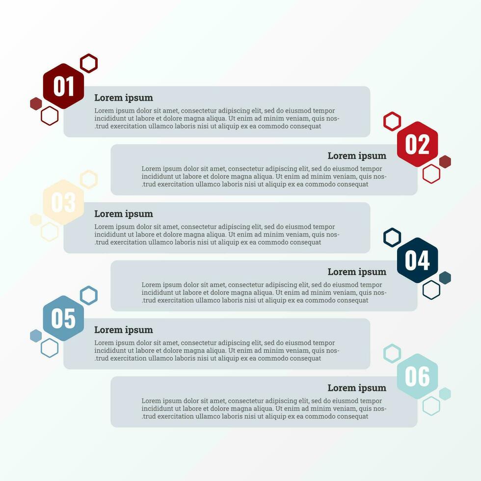 infographie cette rapports à propos le flux de travail dans chaque étape avec une total de 6 les sujets. vecteur