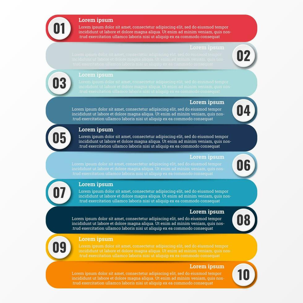 infographie cette rapports à propos le flux de travail dans chaque étape avec une total de dix les sujets. vecteur