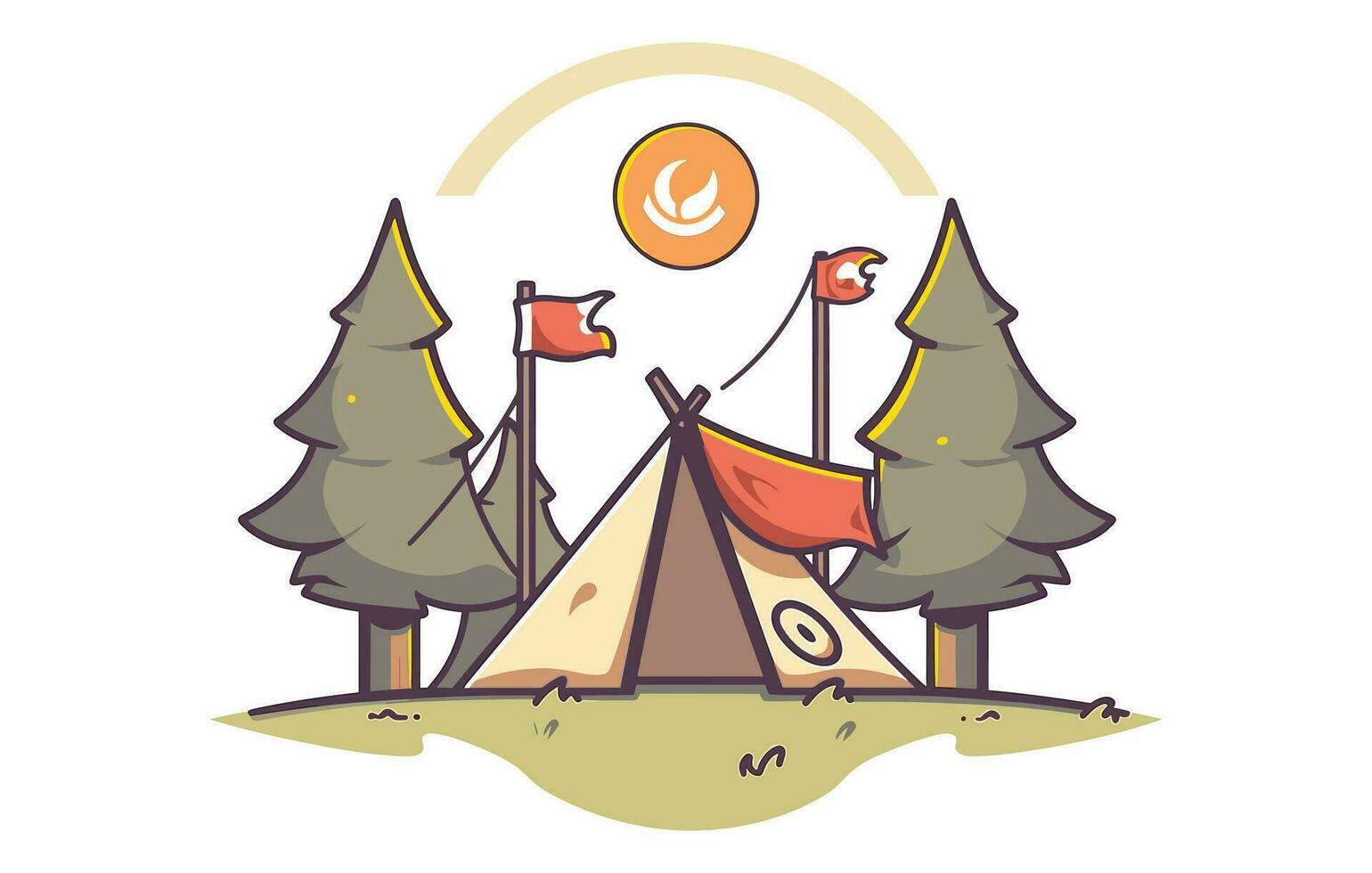 rivière camp drapeau plat vecteur icône, camp drapeau silhouette , camp drapeau illustration
