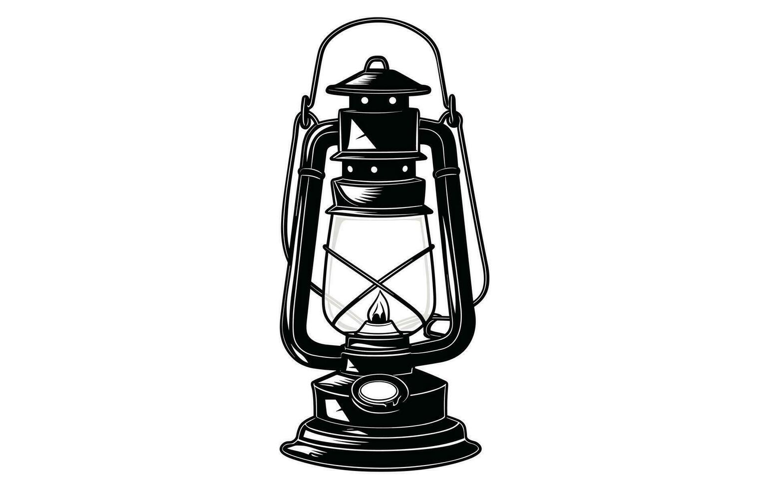 ancien camping lanterne silhouette, plat touristique pétrole lanterne contour vecteur illustration