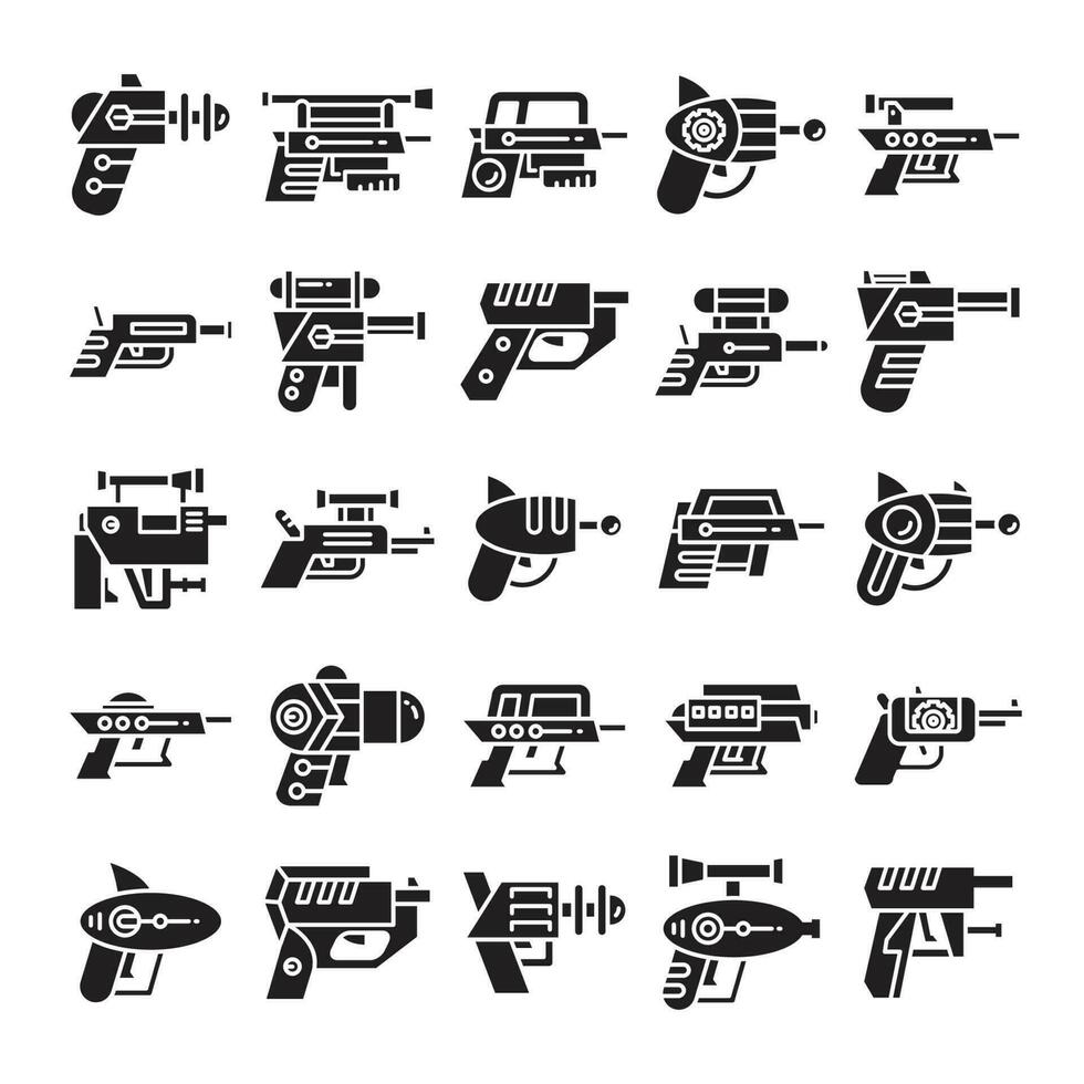 jeu d'icônes de pistolet spatial et blaster vecteur